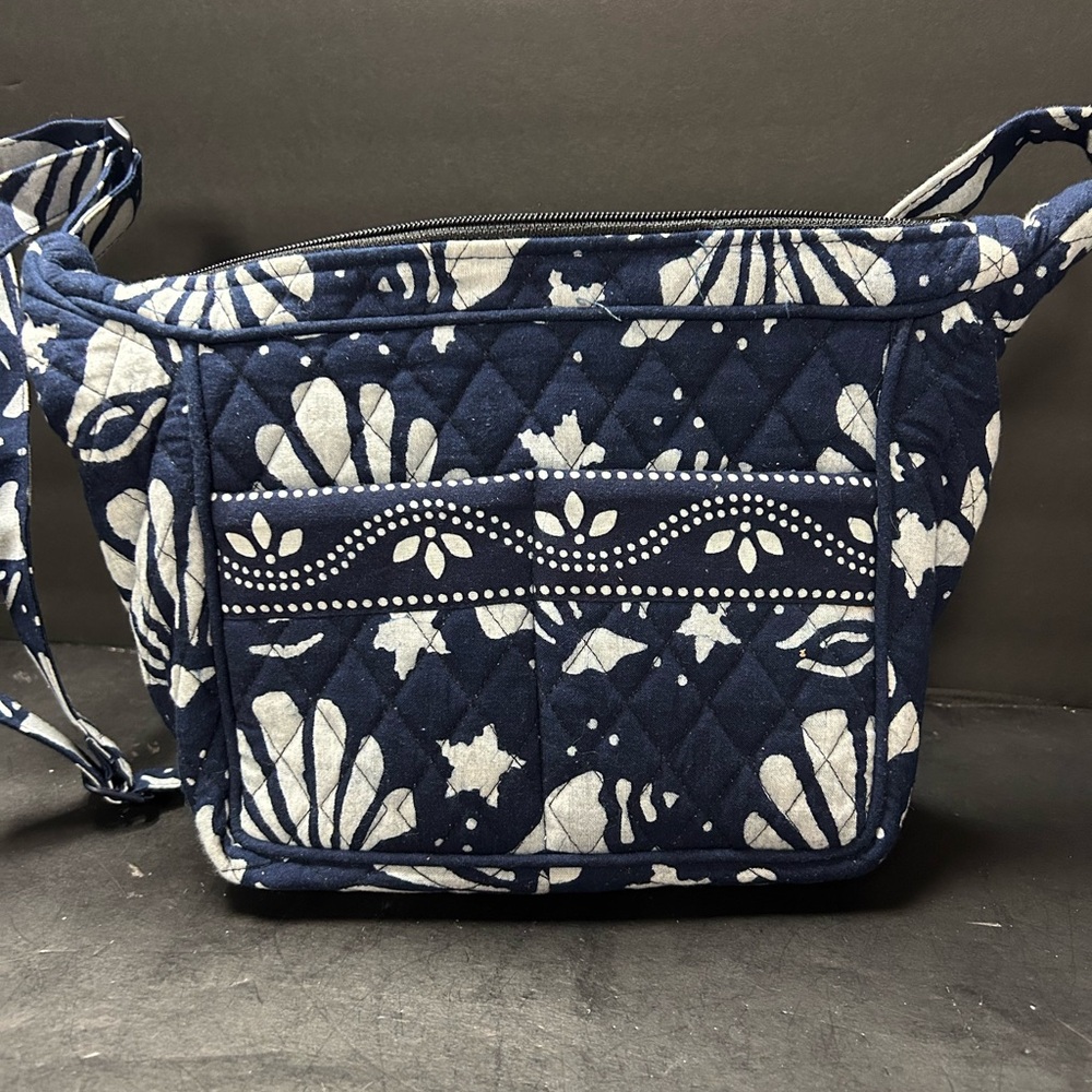 Navy Quilted Floral Crossbody Bag